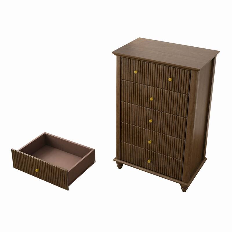 Modern Fluted 5 Drawer Dresser with Metal Handles for Stylish Bedroom Organization and Storage