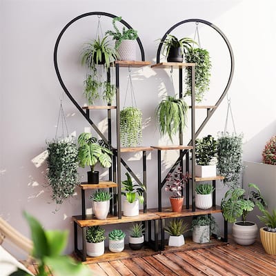 Large 2 Pack Metal Plant Stand Heart Shaped Heavy Duty Garden Flower Ladder Rack