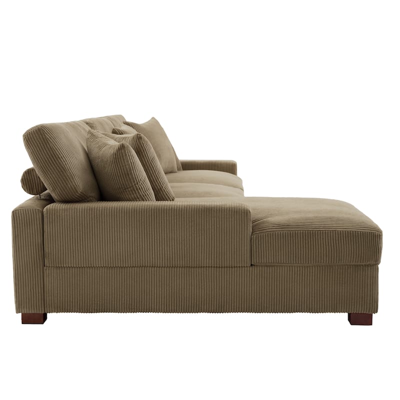 118" W Corduroy L-shape Modular Sectional Sofa with Pillows