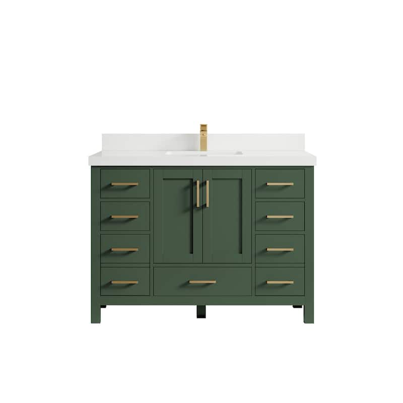 Willow Collection 48 in. W x 22 in. D Malibu Single Sink Bathroom Vanity with Countertop - 2" White Quartz - Lafayette Green