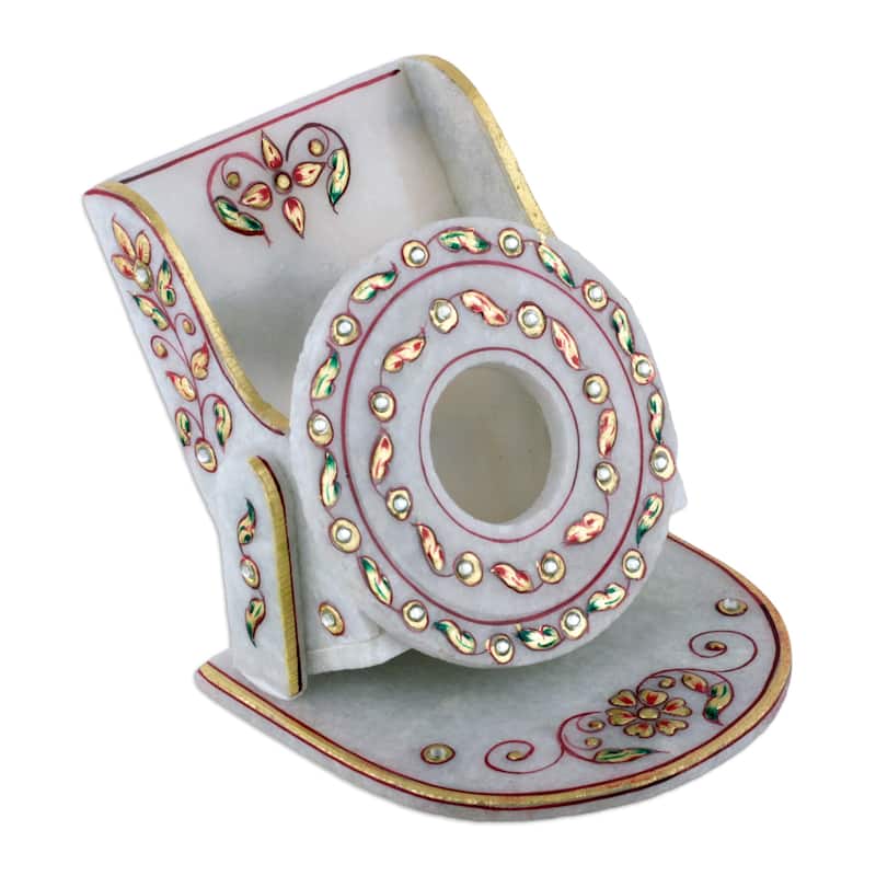 Novica Handmade Leafy Aura Marble Phone Holder