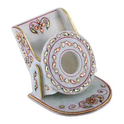 Novica Handmade Leafy Aura Marble Phone Holder