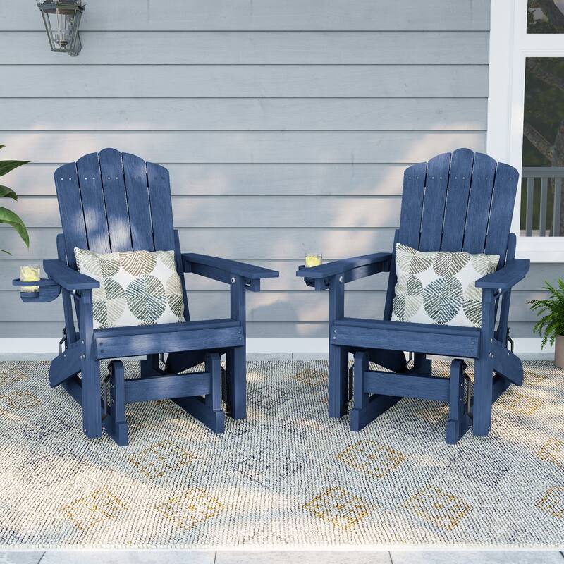 Glider Adirondack Chair 3-Position Adjustable, HDPE Wood-Like Texture - NavyBlue - 2-Piece