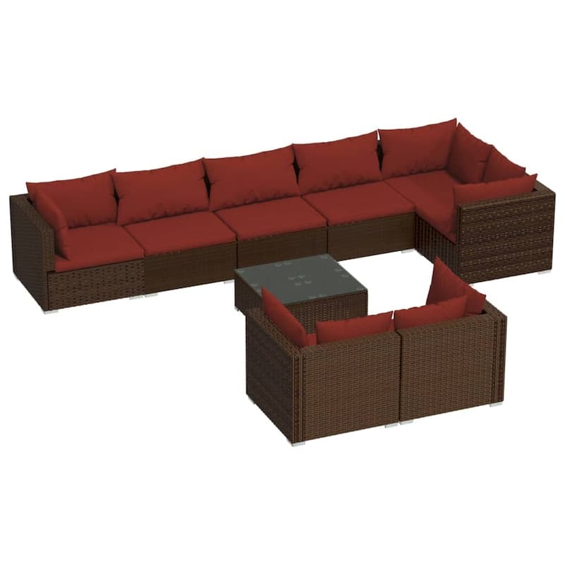 vidaXL Patio Lounge Set with Cushions Brown Poly Rattan - 27.6" x 27.6" x 24" - 27.6" x 27.6" x 24"