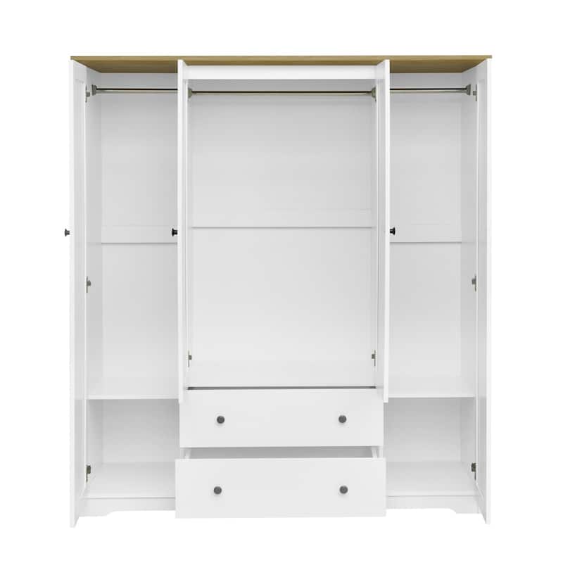 Roomfitters 4-Door Wardrobe Armoire with 2 Drawers and Hanging Rail