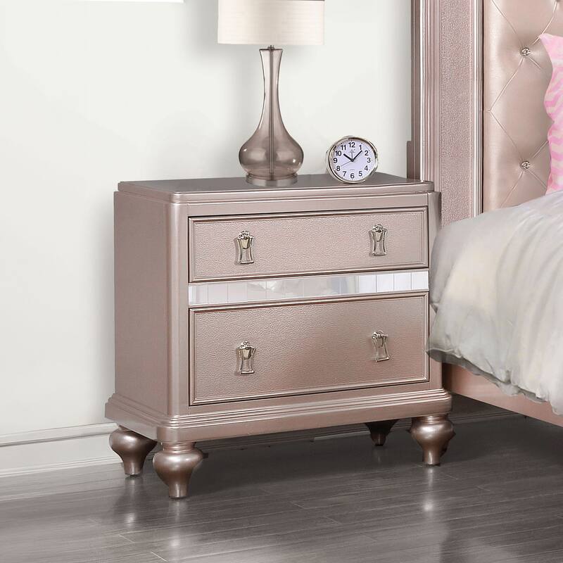 Gibson Clarita Glam Wood 2-Drawer Nightstand by Silver Orchid - Rose Gold