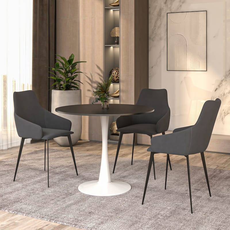 Bristol 35" Round Dining Table with Modern Glass, MDF or Sintered Stone - Sturdy Steel Pedestal Base for Kitchen, Dining, Cafe