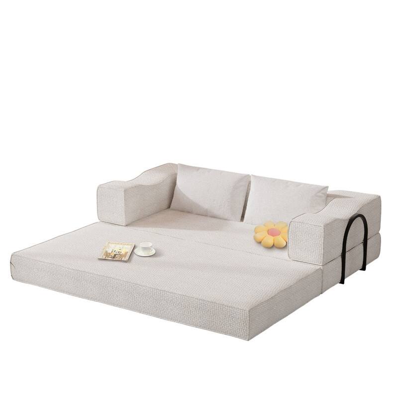 80" Convertible Couch Bed with Removable Cushions and Pillows, 3-Seat Folding Floor Couch & King Size Bed Mattress