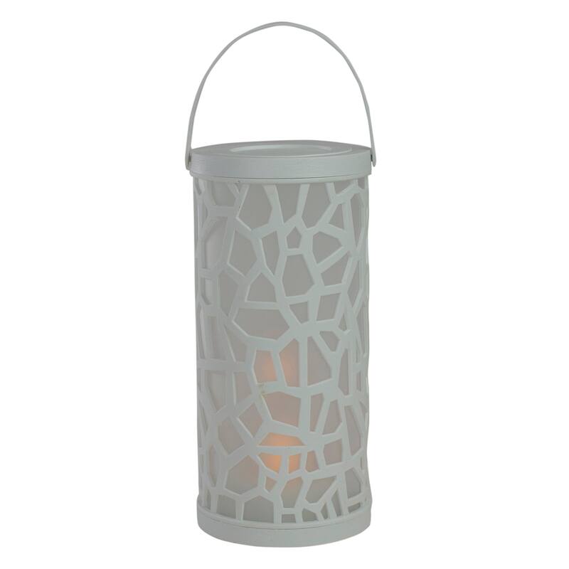 LED Lighted Faux Flame Mosaic Lantern with Handle - 9" - White