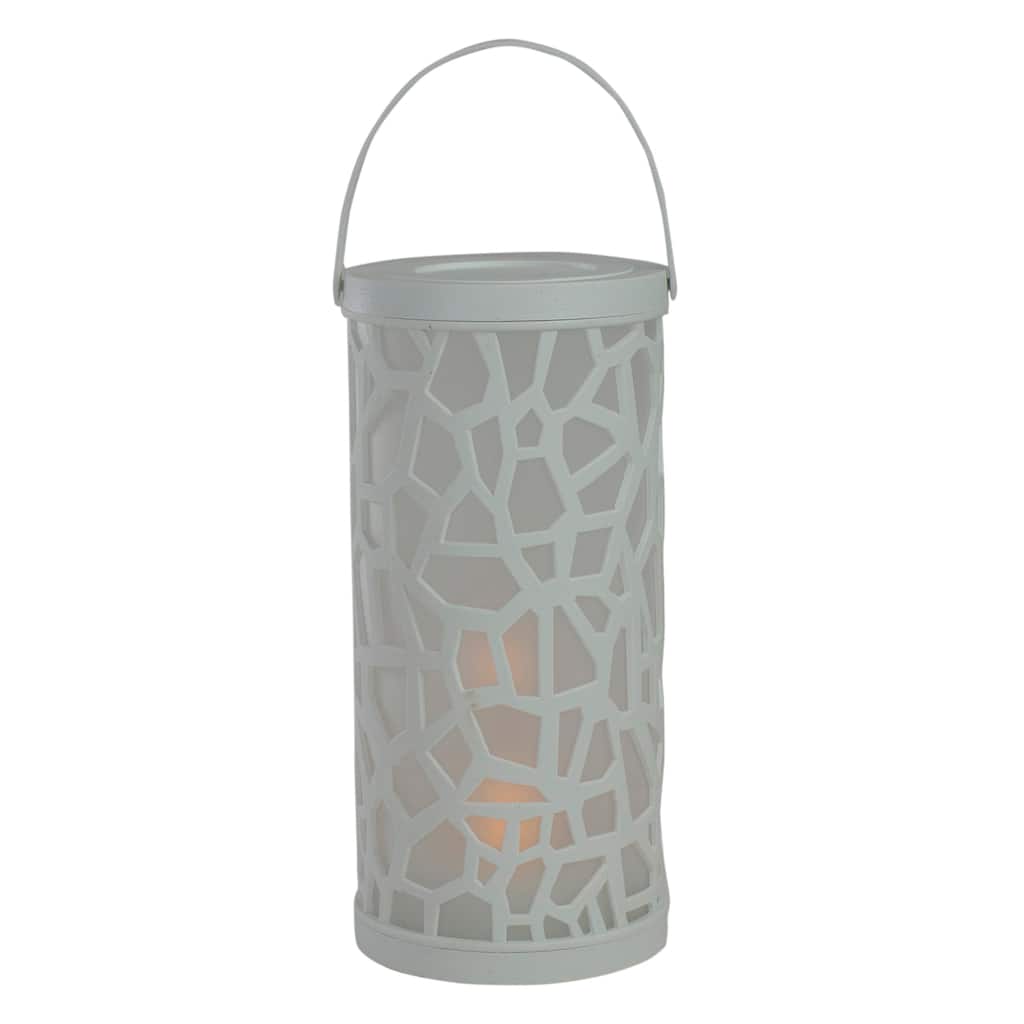 LED Lighted Faux Flame Mosaic Lantern with Handle - 9" - White