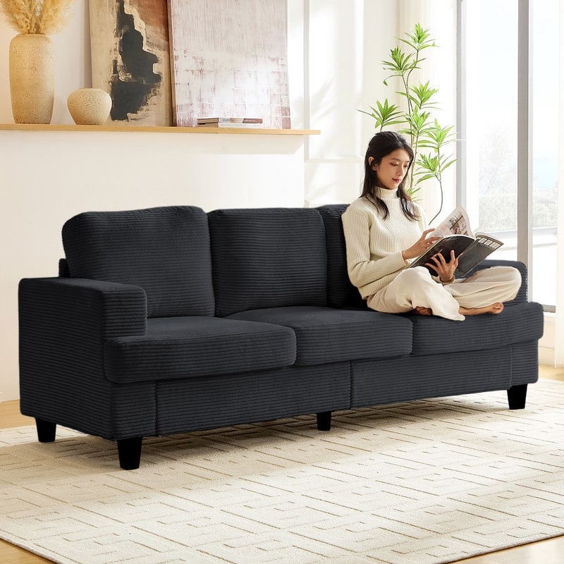Mixoy 82" Corduroy Sectional Sofa Couch,Cloud Sleeper Comfy Upholstered 3-Seater Sofa
