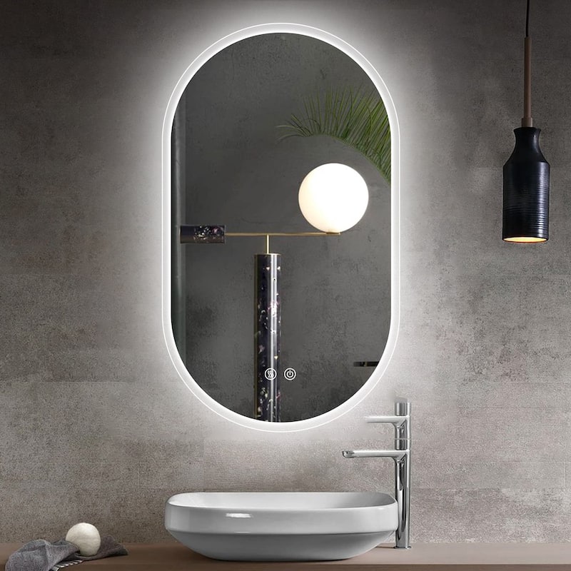 24 in. W x 40 in. H Frameless Oval Anti Fog Dimmable LED Bathroom Mirror - 24" x 40" in.
