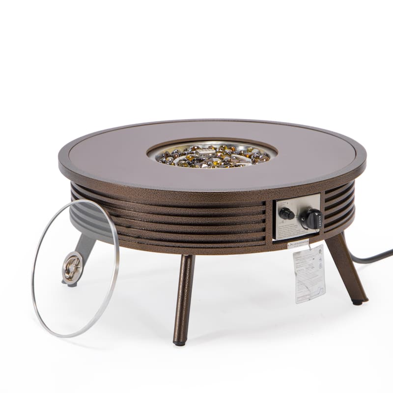 Walbrooke Modern Round Aluminum Frame Fire Pit Table with Powder-Coated Finish, CSA-Certified, and Tempered Glass - 29