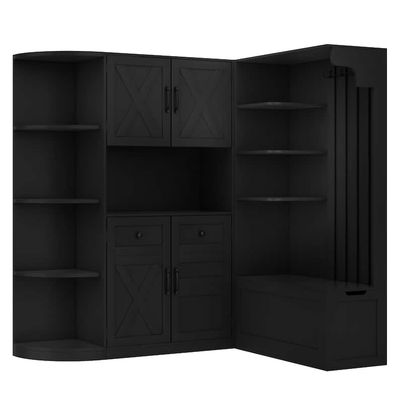 GDFStudio - Jill Versatile Left-Right Combination Hall Cabinet with 4 Hooks and Hall Tree 2-in-1
