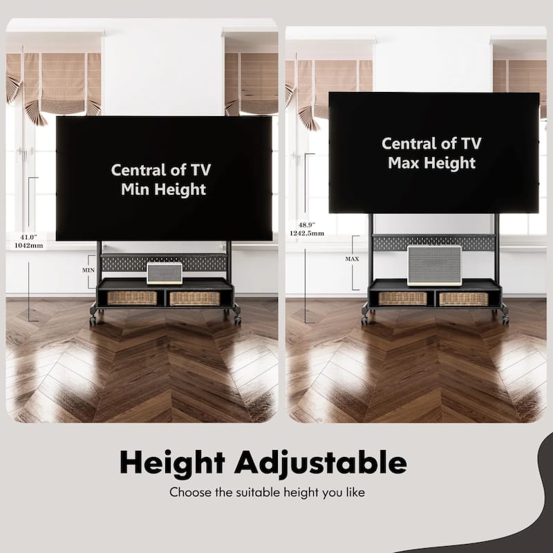 FITUEYES Rolling Floor TV Stand Mount for 70-100 Inch TVs ,with Two Wooden Large Storage