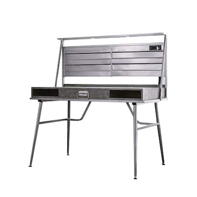 Metal Desk with Storage in Silver Finish
