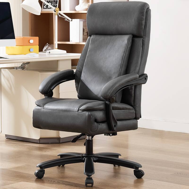 500Lbs Ergonomic Office Chair with Foot Rest, Faux Leather Executive Chair Reclining Chair, Swivel Heavy Duty Task Desk Chairs - Black