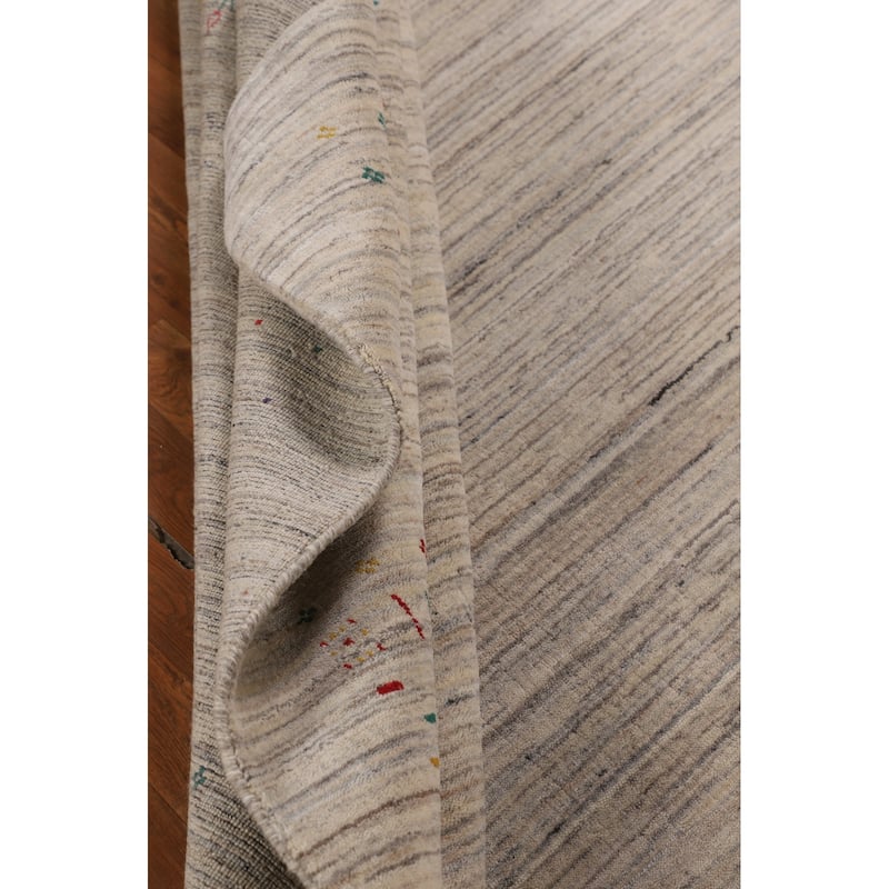 Earth Tone Gabbeh Indian Square Area Rug Handmade Beige Wool Carpet - 7'10" X 8'0"