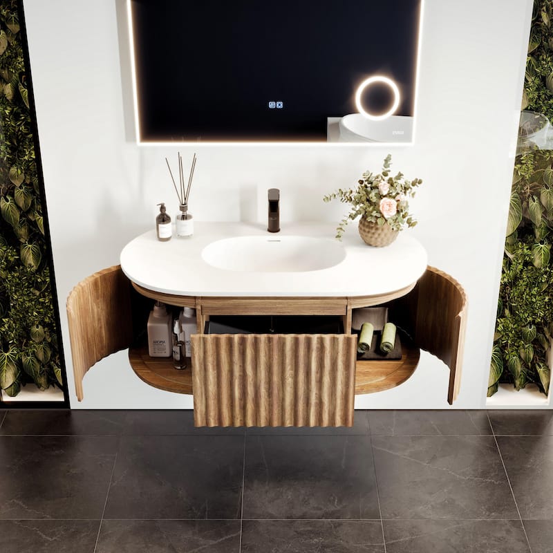 Haven 39"W Medium Oak Wallmount Bath Vanity with Integrated Sink Top