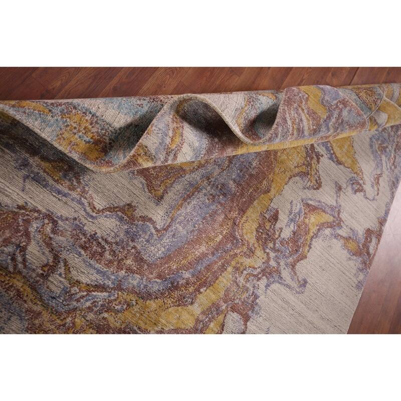 Contemporary Abstract Indian Area Rug Handmade Multi-Color Wool Carpet - 5'0" X 7'11"