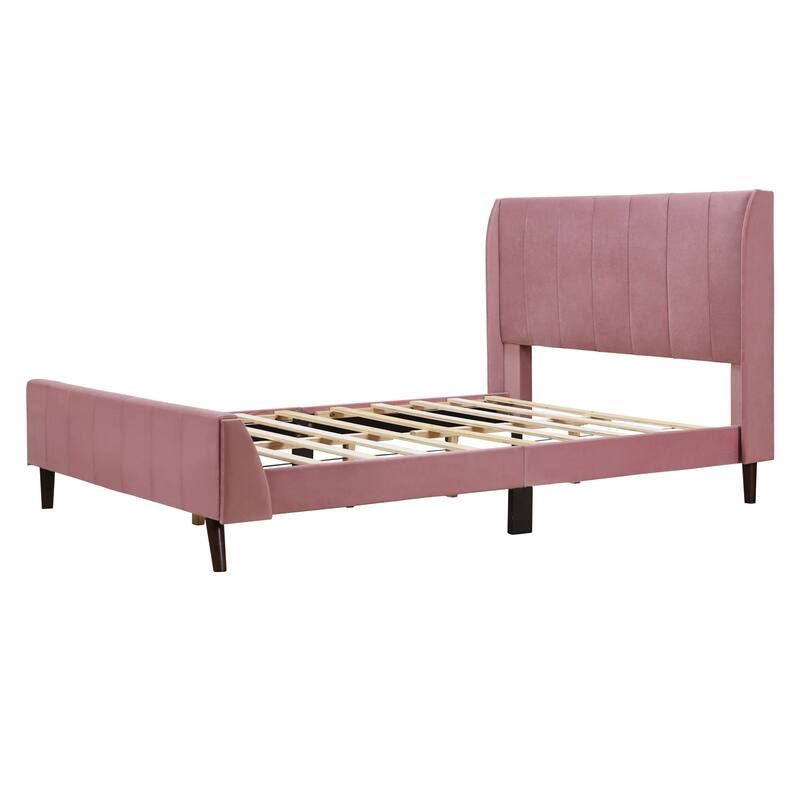 Full Upholstered Platform Bed in Velvet with Elegant Tufted Headboard, Support for 700lbs, and Open Underbed Storage