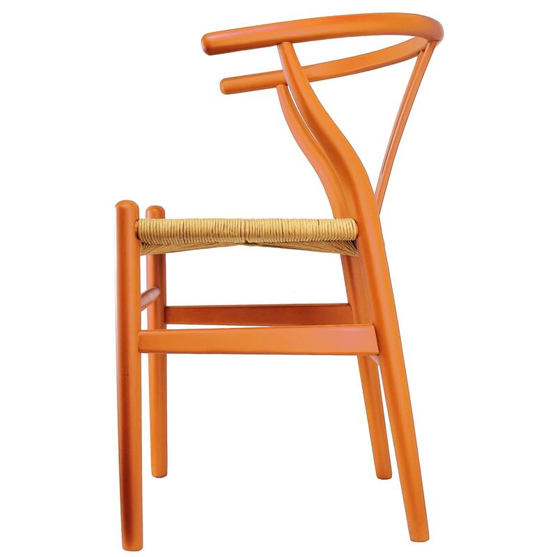 Set of 2 Modern Wish bone Solid Wooden Dining Chair with Woven Paper cord Seat, Farmhouse Y Back Elbow Side Chair