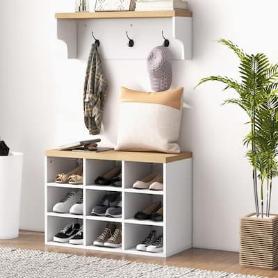 2-in-1 Coat Rack Shoe Bench Set - N/A