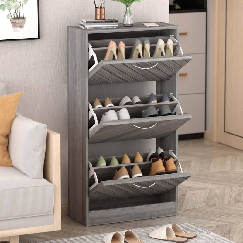 22.4"W Three Drawers Shoe Storage Cabinet,Fold-out Drawer