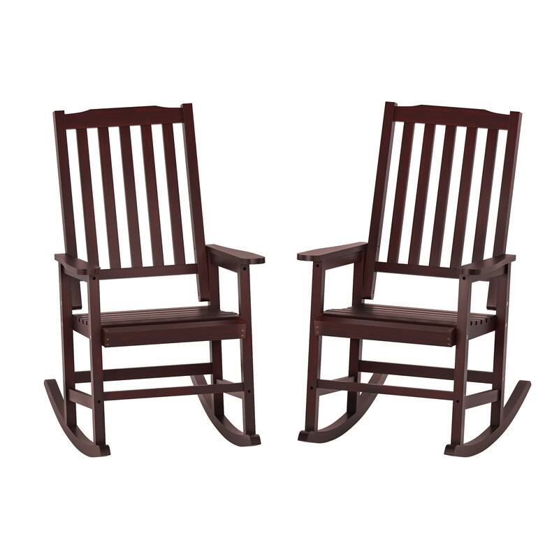 Acacia Wood Outdoor Rocking Chair, Traditional Porch Outdoor Rocker Chairs Set of 2 - 43" H