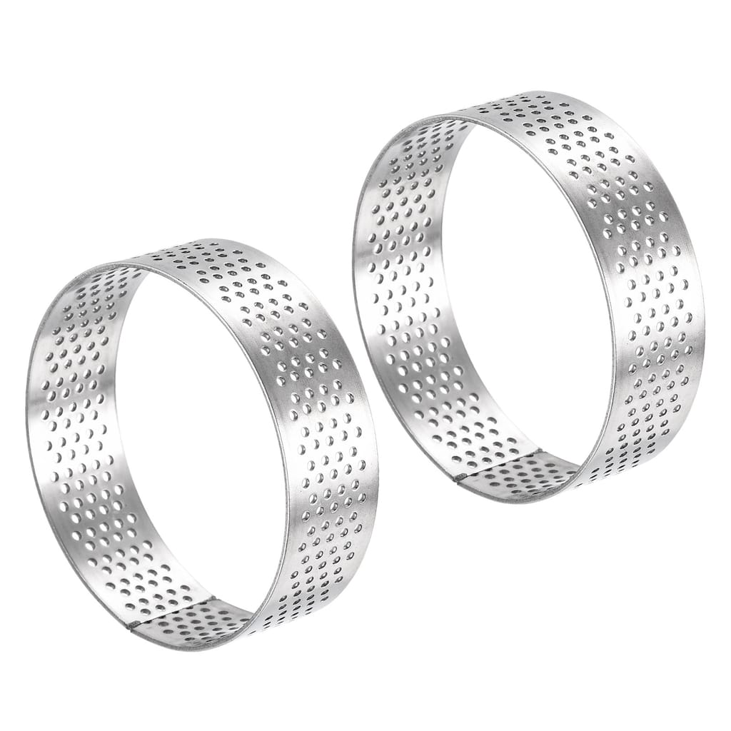 2pcs Stainless Steel Cake Rings 2.5" Perforated Cake Mousse Ring Baking Tools - Silver