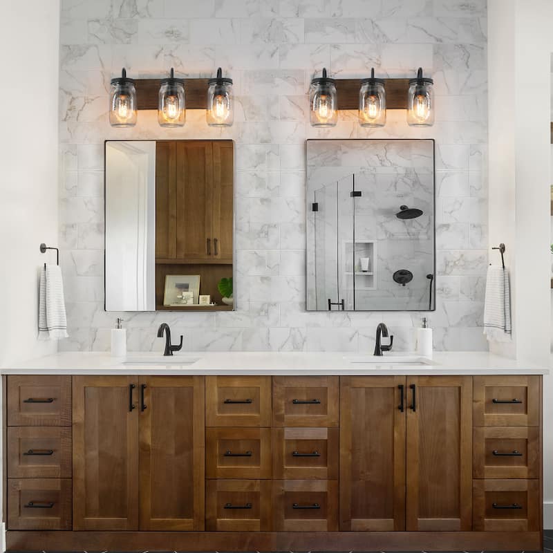 Modern Farmhouse Mason Jar 3-Light Bathroom Vanity Lights Glass Wall Sconces - 18"L x 9.5" W x 8"H