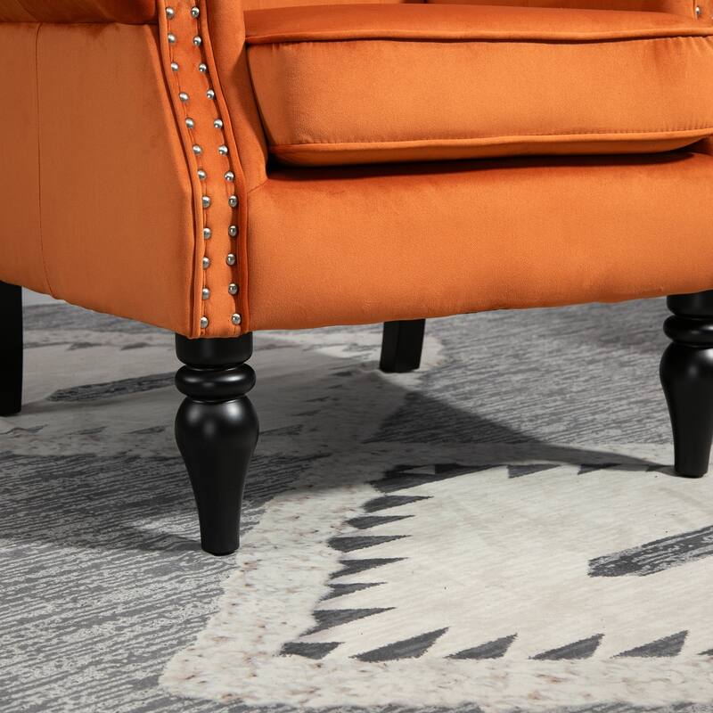 Tufted High Back Chair Living Room Wood Frame Armchair