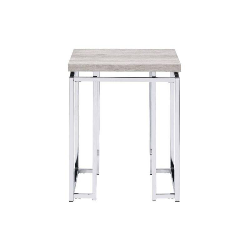 Square End Table with Metal Sled Base - Chrome,Natural,Oak