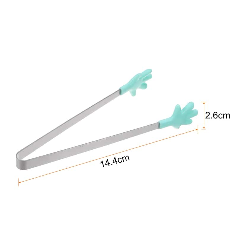 Mini Food Tongs 14.4cm Hand Shape Stainless Steel with Silicon Tips - 5.67" - LightGreen