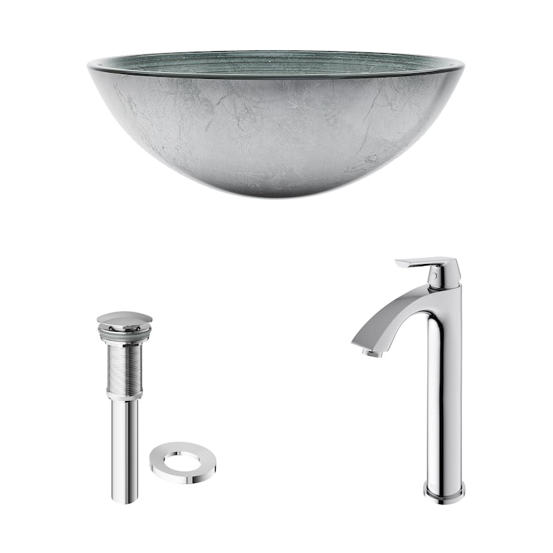 VIGO Giovanni 17"L x 17"W Glass Vessel Sink and Linus 12"H Faucet Set