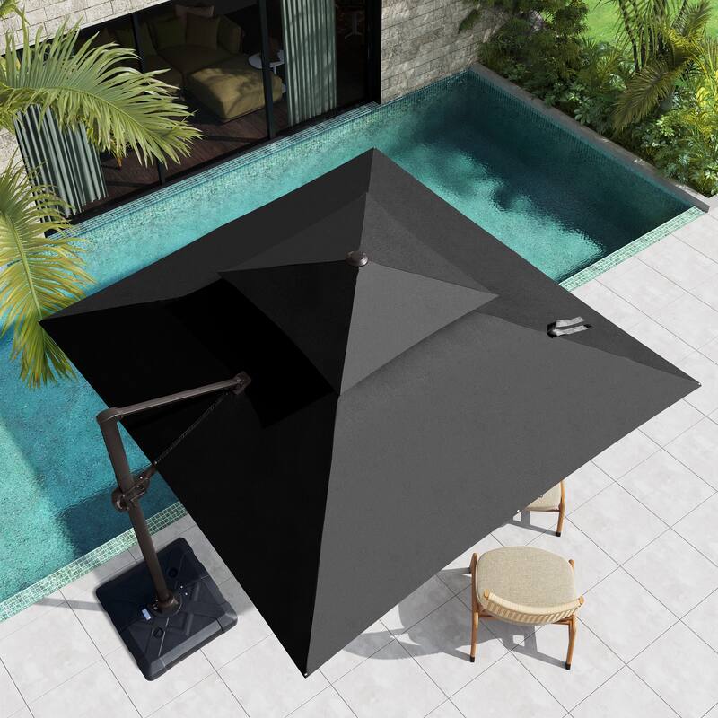 VredHom Double Top Square Patio Cantilever Umbrella with Cross Stand - Black