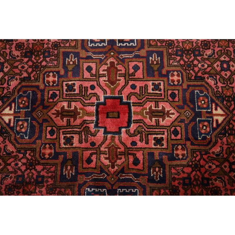 Pink Geometric Zanjan Vintage Persian Rug Hand-Knotted Wool Carpet - 4'9" x 7'7"