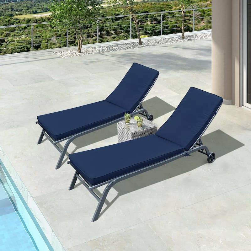 GDFStudio Bula Outdoor Chaise Lounge Cushion with Removable Cover (Set of 2)-ONLY CUSHION - 74.41" x 22.05" - Blue Striped