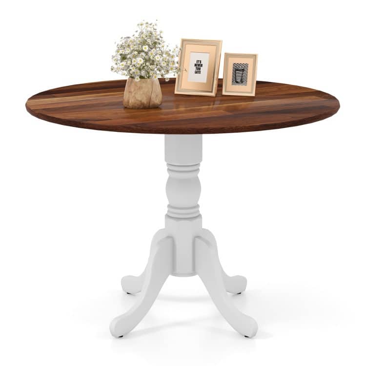 Wooden Dining Table with Round Tabletop and Curved Trestle Legs - 39.37" x 39.37" x 28.74"