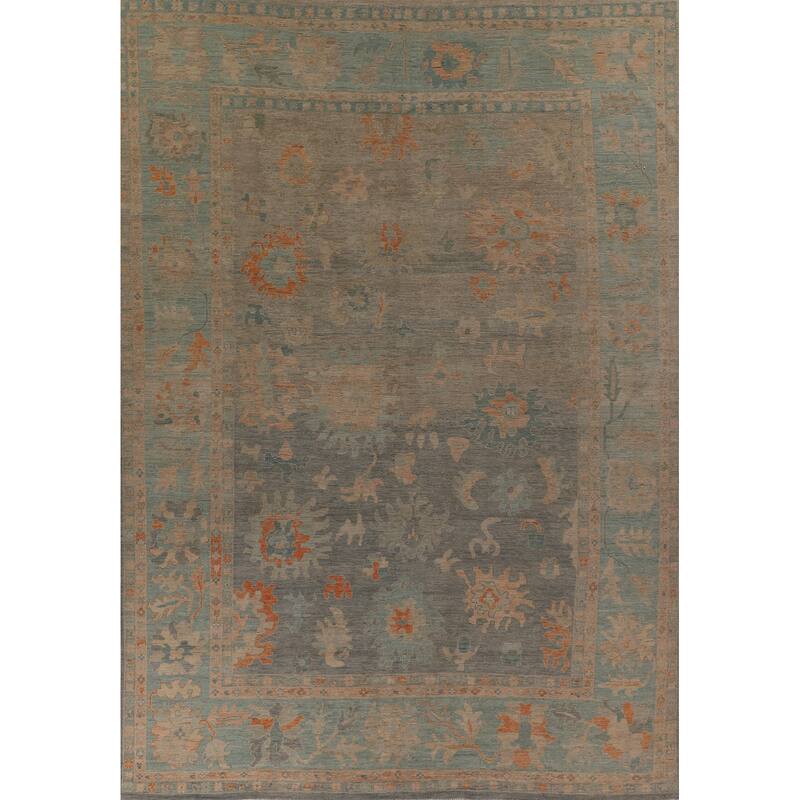 Multi-Color Oushak Area Rug Hand-Knotted Turkish Wool Carpet - 9'9" x 13'2"