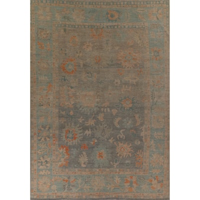 Multi-Color Oushak Area Rug Hand-Knotted Turkish Wool Carpet - 9'9" x 13'2"