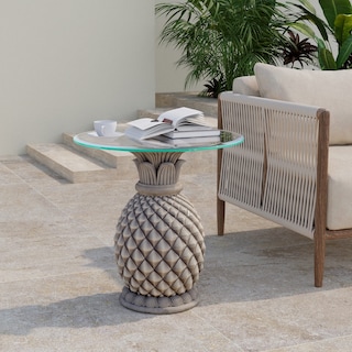 COSIEST Outdoor Patio Concrete Side Table w Pineapple Stand