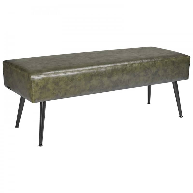 PU Leather Bedroom Bench with Iron Legs and Soft Cushion - 43.3 x 15.7 x 16.9 in (L x W x H)