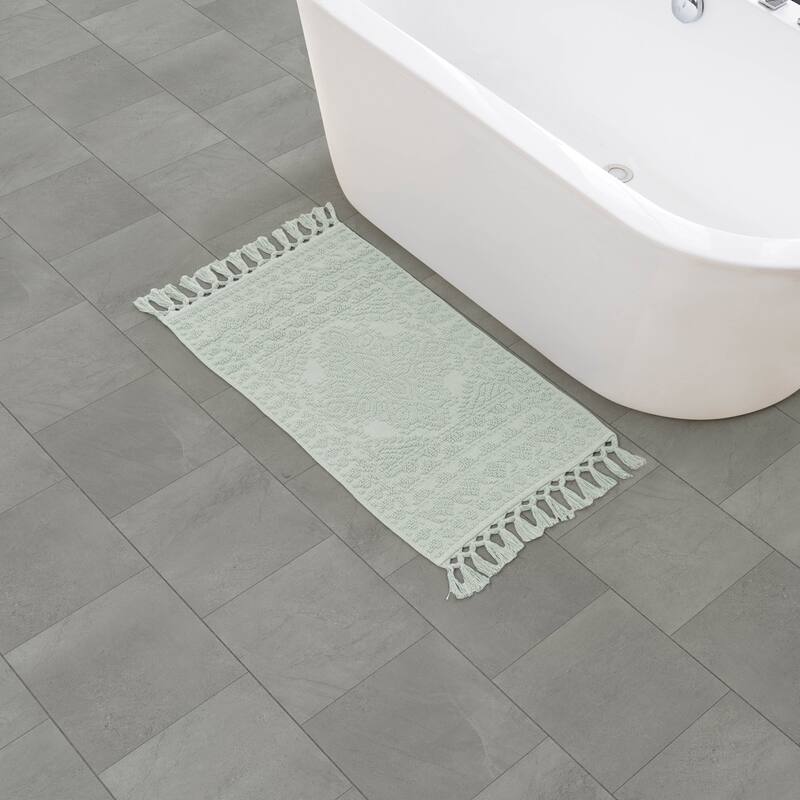 French Connection Nellore Fringe Cotton Bath Rug - 20x34 - Light Blue