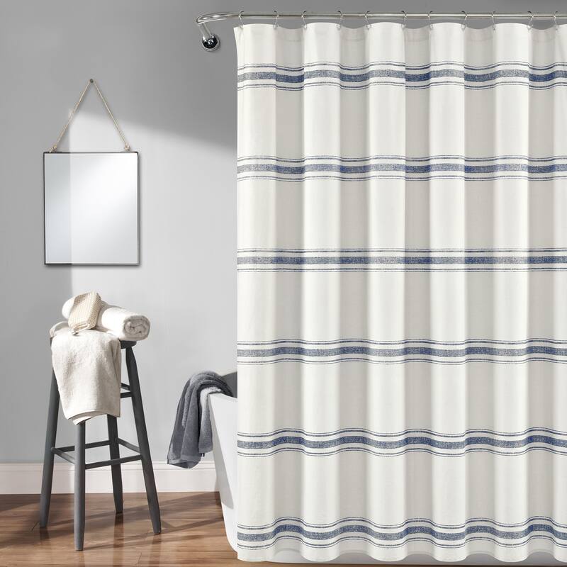 Lush Decor Farmhouse Stripe Shower Curtain - Navy