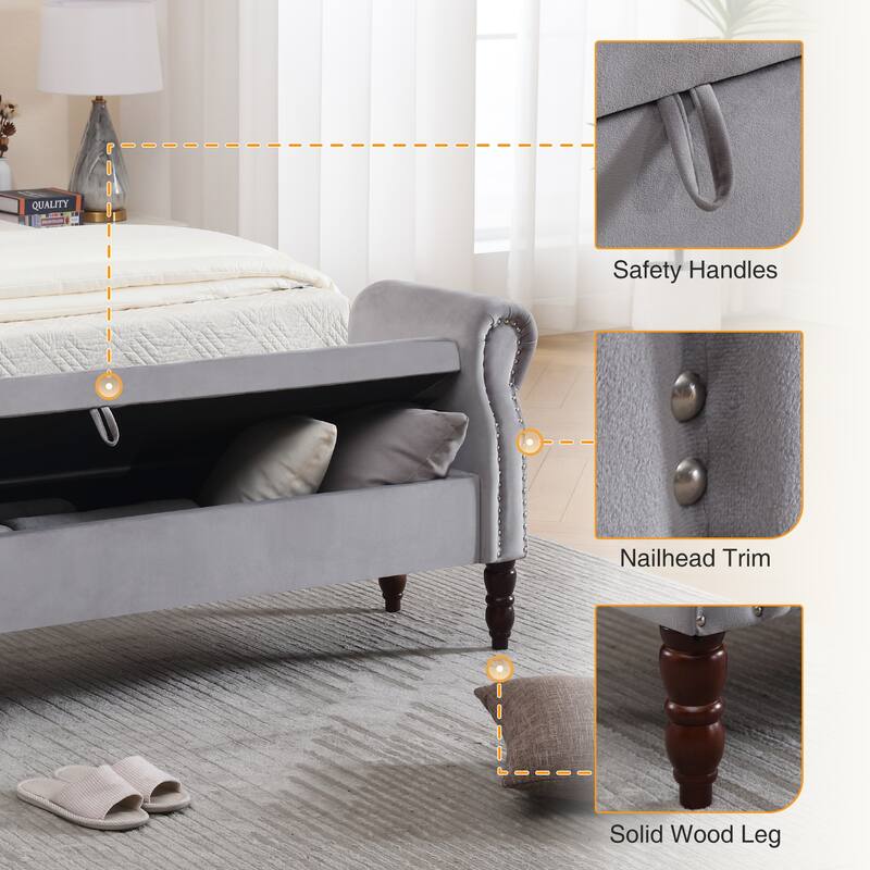 HOMYKA 66.9" Tufted Storage Bench with Rolled Arms Ottoman Long Bench