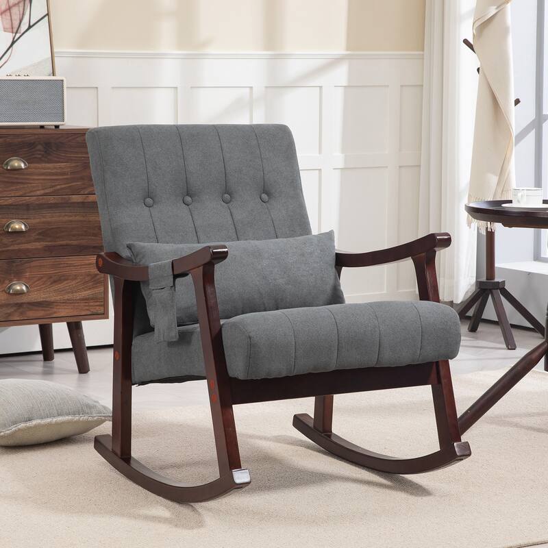 AVAWING Upholstered Rocking Chair with Massage Lumbar Support