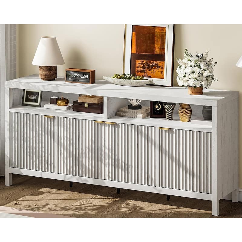 65.8 Inch Fluted Sideboard Buffet Cabinet with 4 Doors with Fluted Door
