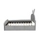 preview thumbnail 39 of 44, Velvet platform bed with stylized headboard