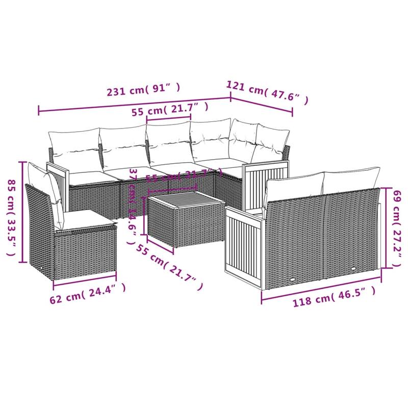 vidaXL Patio Sofa Set with Cushions Outdoor Conversation Furniture Poly Rattan